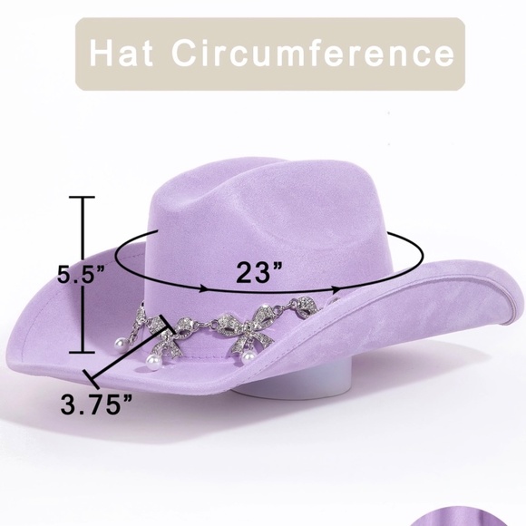 Lavender Purple Pave Ribbon Rhinestone Bow Pearl Charm Western Cowgirl  Hat main image 4